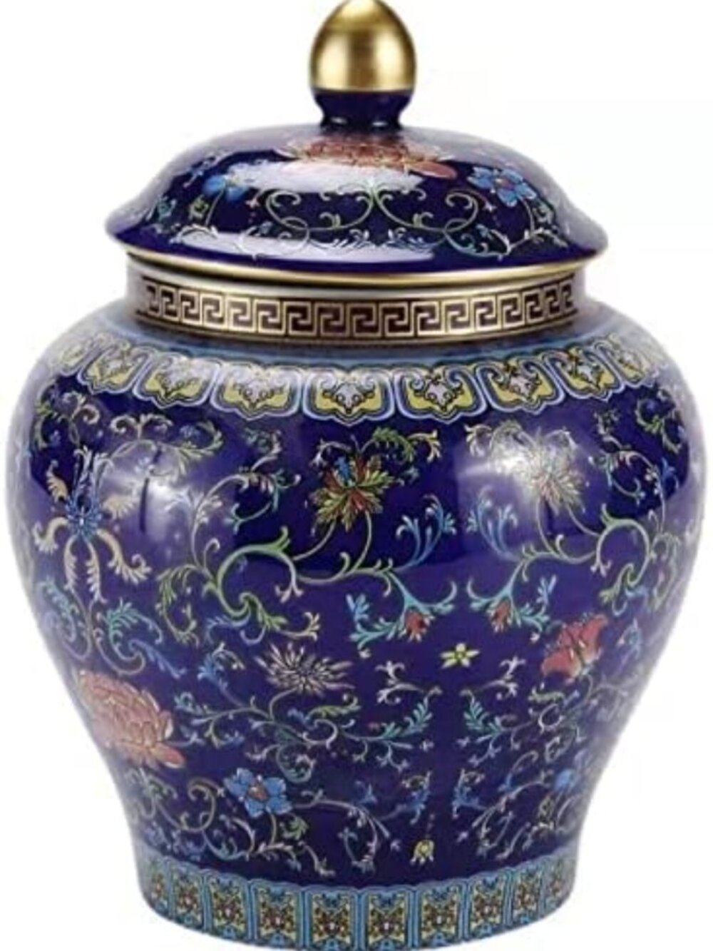 Small Blue Ginger Jar - Decorative Ancient Chinese Enamel Porcelain Accent Piece